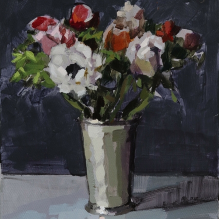 Laurent Dauptain - Anémones dans un vase en argent