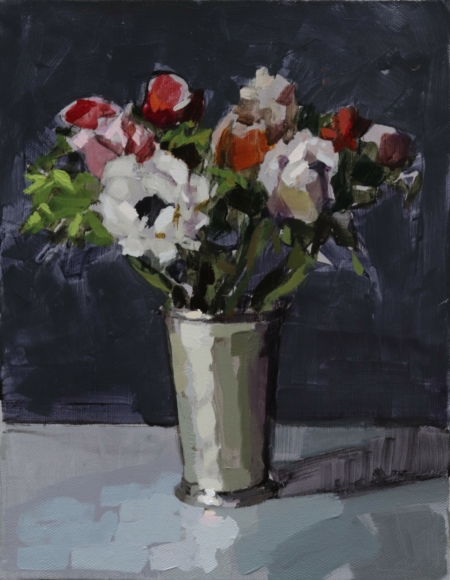 Laurent Dauptain - Anémones dans un vase en argent