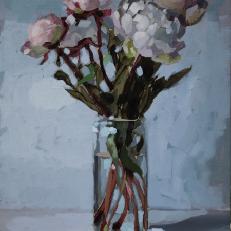 Laurent Dauptain -Pivoines roses, fond bleu
