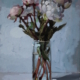 Laurent Dauptain -Pivoines roses, fond bleu