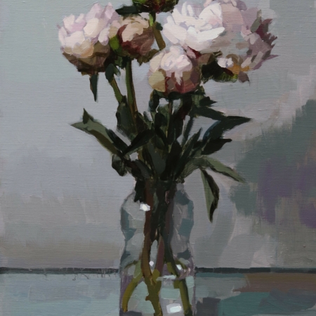 Laurent Dauptain - Pivoines roses, fond gris