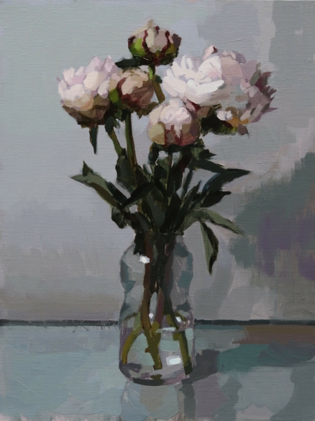 Laurent Dauptain - Pivoines roses, fond gris