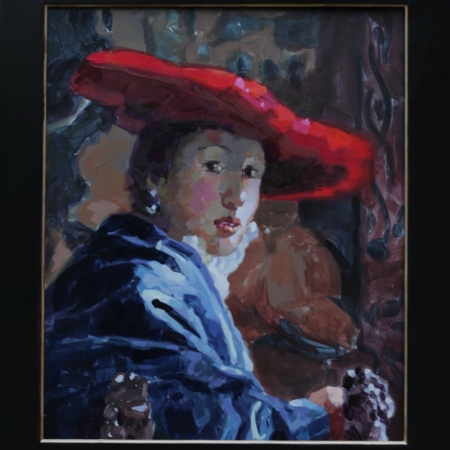 Laurent Dauptain - Jeune fille au chapeau rouge d’après Vermeer - 65x54cm