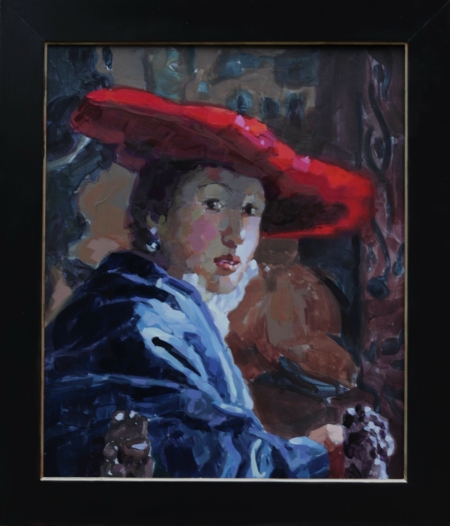 Laurent Dauptain - Jeune fille au chapeau rouge d’après Vermeer - 65x54cm