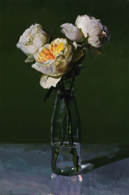Roses anglaises – huile sur toile originale de Laurent Dauptain